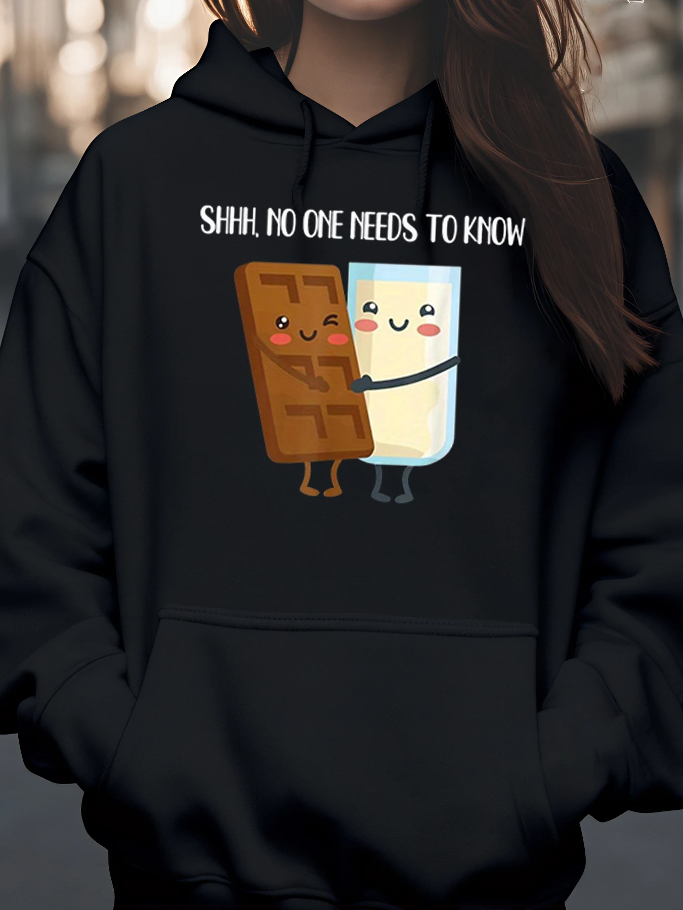 هوديي للهالوين بتصميم عناق الشوكولاتة والحليب للنساء ملابس غير رسمية