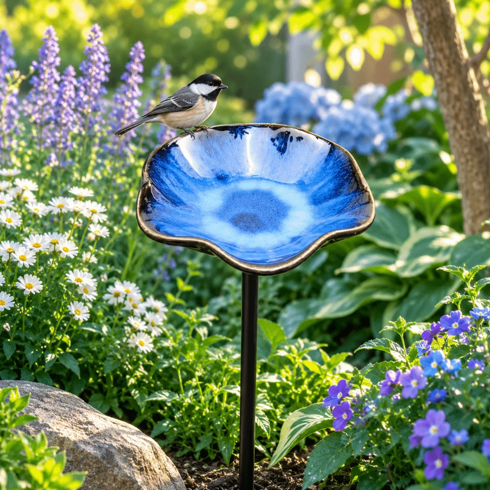 Ceramic Bee Butterfly Water Feeder Decoration Ground Insert Flower Garden Stake Creative Watering Station Bird Bath Stake