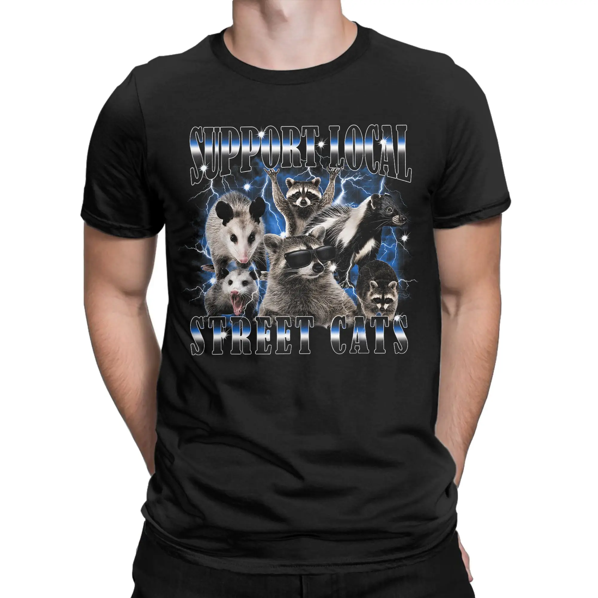Harajuku T Shirt Summer Support Local Street Cats Raccoon Opossum Skunk Meme Fashion Tee Shirt for Couple Short Sleeve Tees