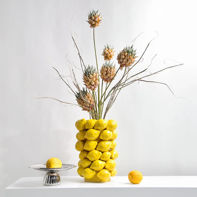 Simulation Lemon Fruit Vase Decoration Ceramic Creative Home Living Room Bedroom Desktop High-Grade Decoration