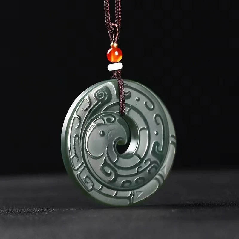 Xinjiang Hotan Green Taqing Fine Material Phoenix Nirvana Jade Pendant for Men