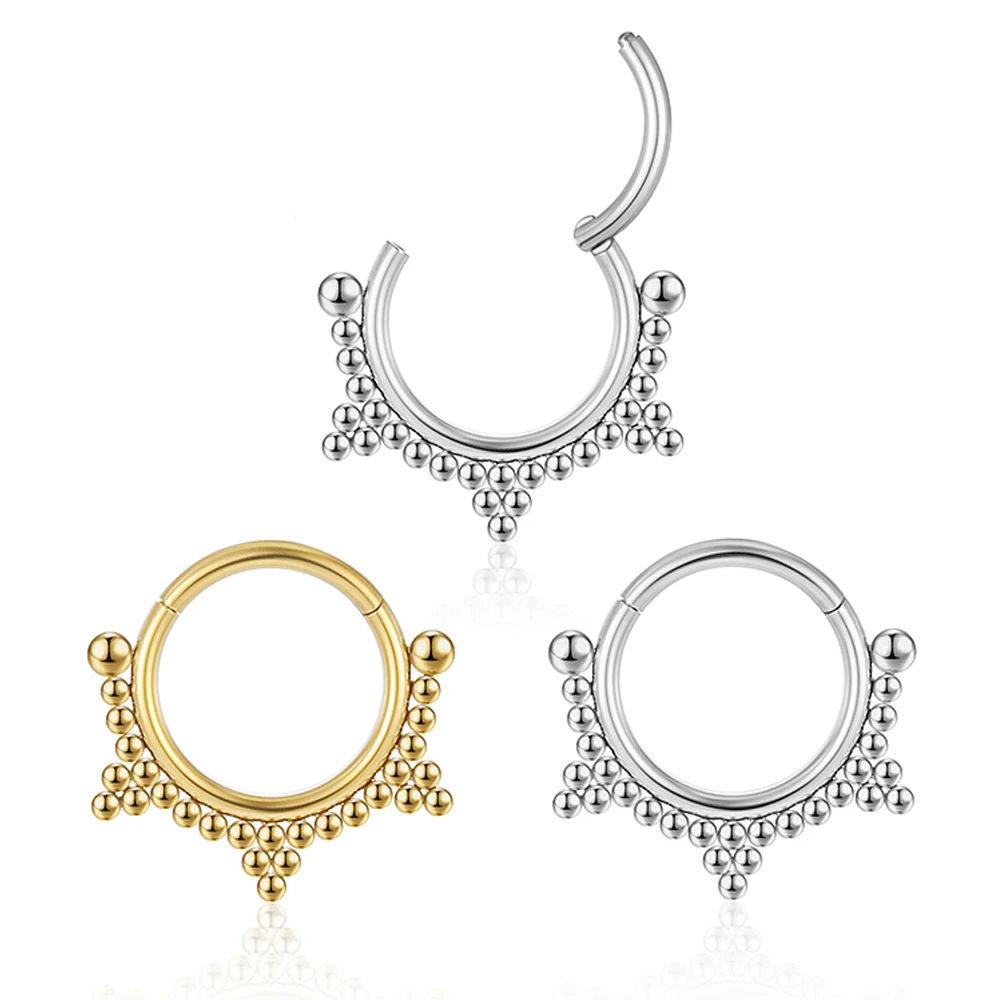 5/10/50 قطعة G23 التيتانيوم متمحور حبة الأطواق الفرس الأنف الدائري مع تشيكوسلوفاكيا حجر الأذن الغضروف الزنمة اللولب أقراط مجوهرات للجسم