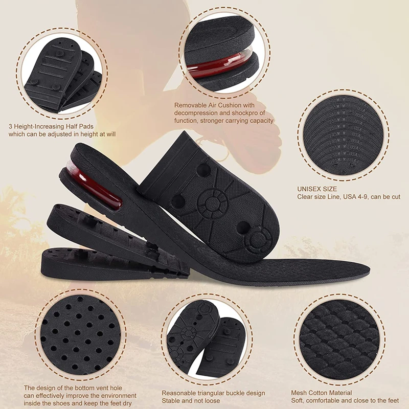 New Invisible Increase Height Insole Foot Pad Heightening Cushion Lift Adjustable Cut Shoe Heel Insert Taller Support  Absorbing