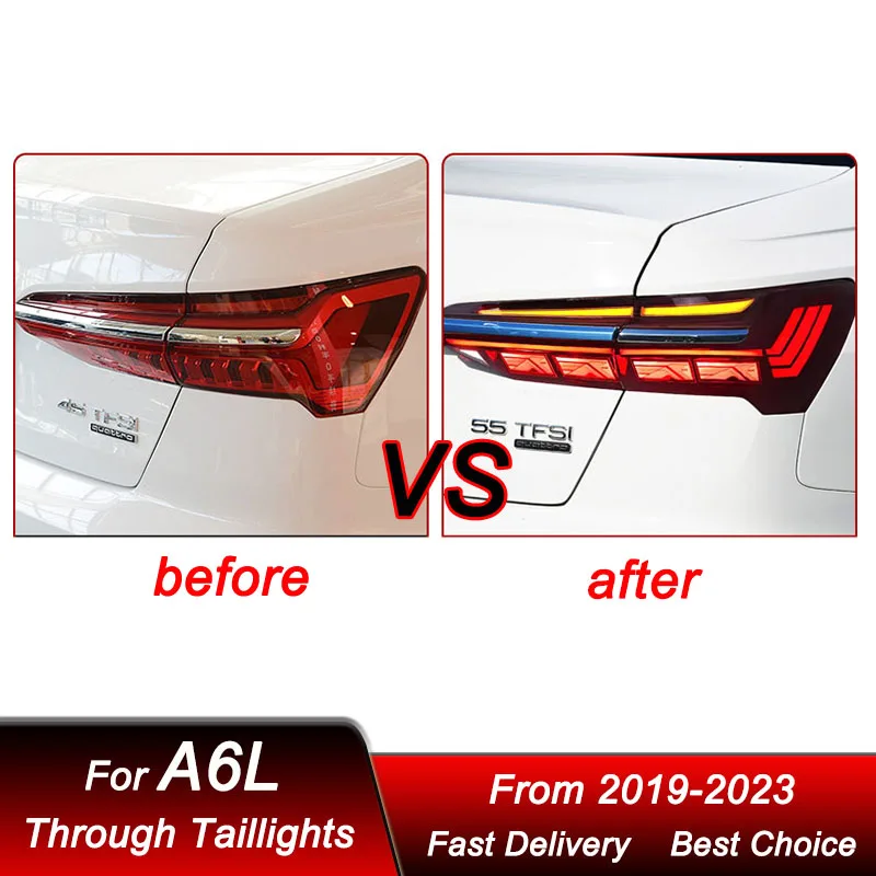 Car Through Tail Lights For AUDI A6L A6 C8 2019-2023 new style LED Taillamp Rear Brake Lights Starlink Cross Taillight Accembly