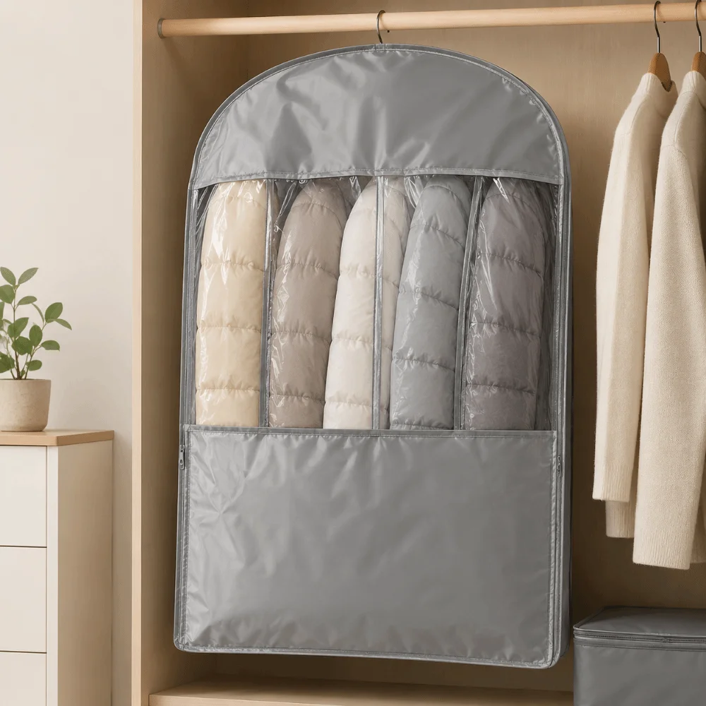 Space-Saving Clothes Compressed Bag Dust Cover Zipper Clothes Storage Bag Viewing window Down Jacket Wardrobe Organizer