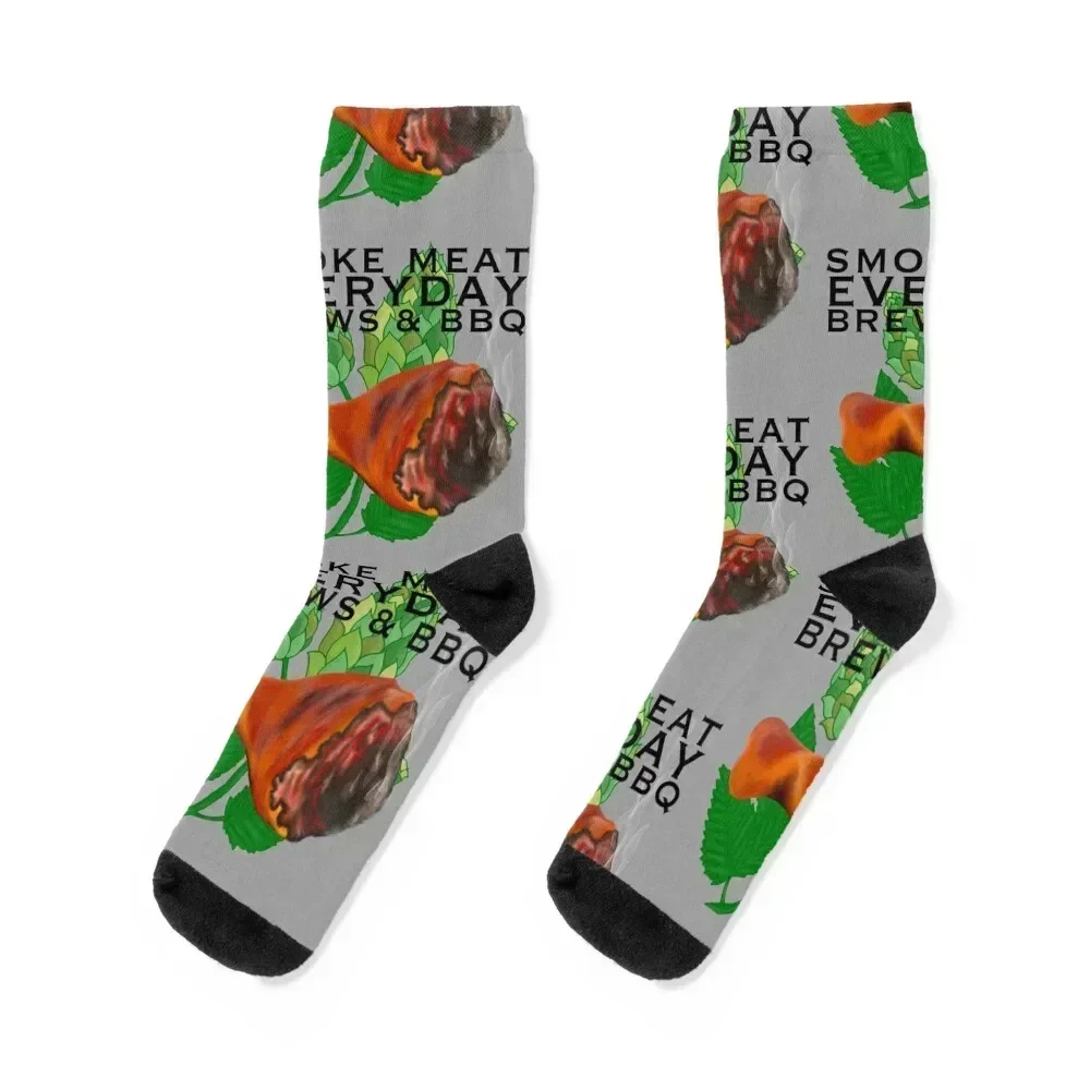 Smoke Meat Everyday - Brews & BBQ Socks Stockings man men cotton high quality custom sports Men Socks Women's