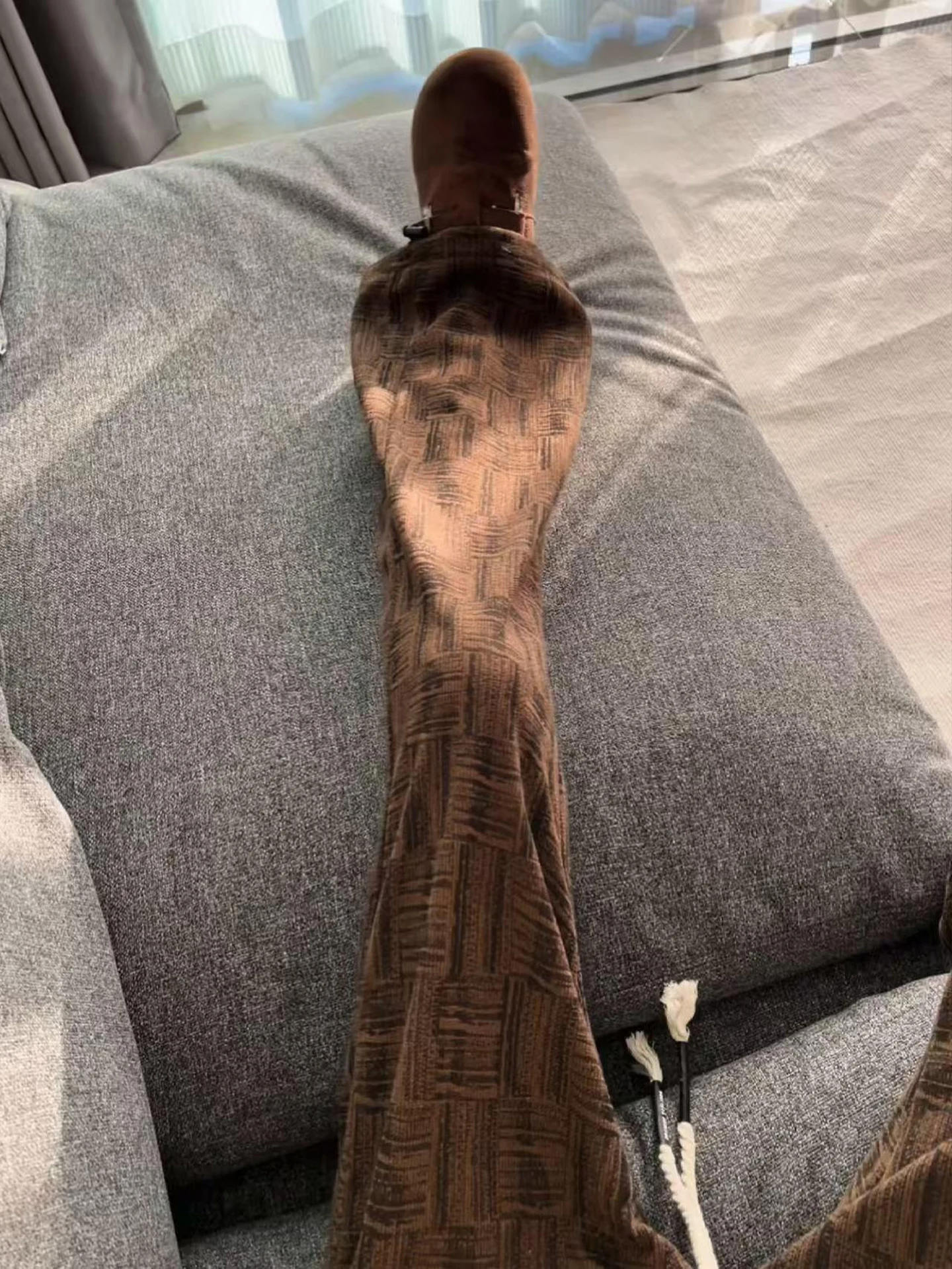 

Brown Dyed Knitted Fleece Lined Thick Straight Leg Men's Pants Winter Sports Micro Flared Trousers Casual Straight Cut Jeans