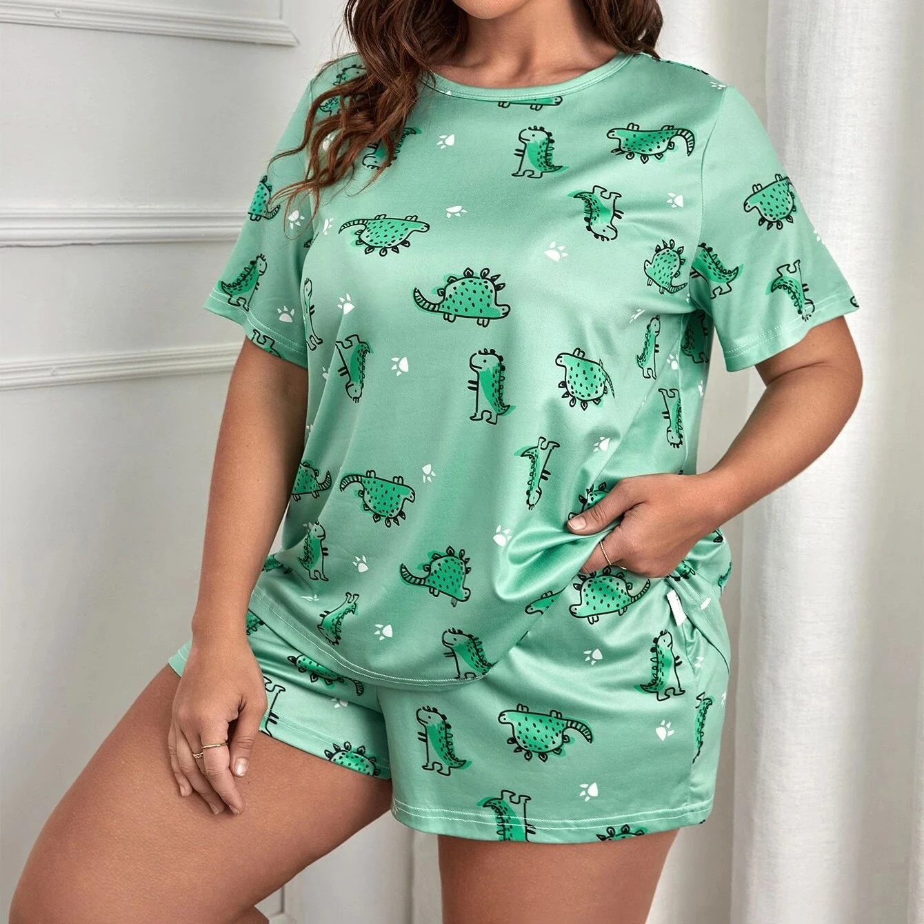 Women Pajamas Sleepwear Pajama Set Nightgowns Short Sleeve And Shorts Suit 3XL 4XL 5XL Cartoon Heart Print Casual Comfortable