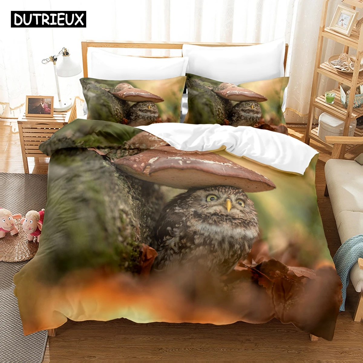 

3D Printed OWL Animal Bedding Set Down Quilt Cover With Pillowcase Double SIngle King