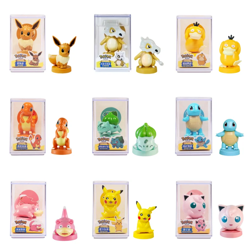 Figura de acción genuina de Pokémon Anime, Serie Seal, Adorno de escritorio, Eevee, Bulbasaur, Pikachu, Juguetes de goma de borrar con tapa, Regalos