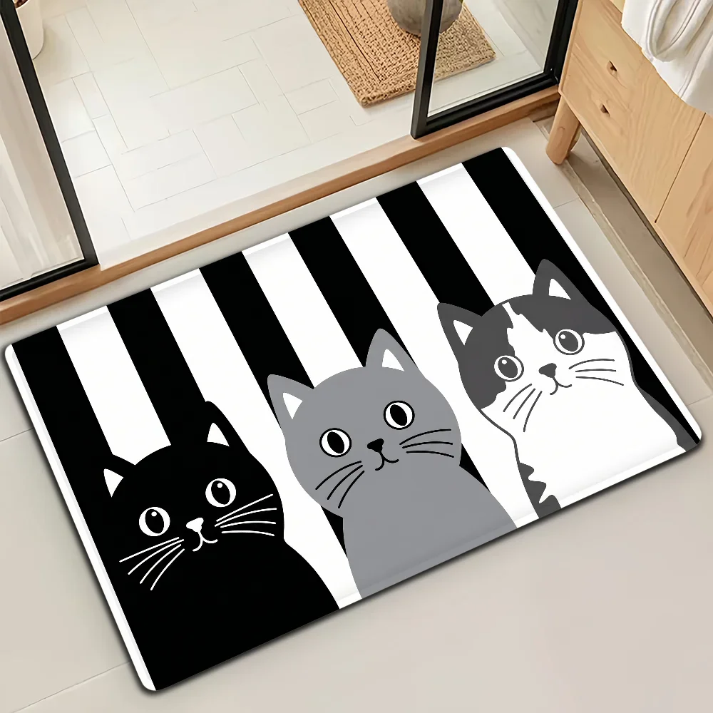 Cat Line Cat Art Black Door Mat Bath Microfiber Decorative Versatile Flannel Floor Mat Quick Dry Absorbent Non-slip Sole