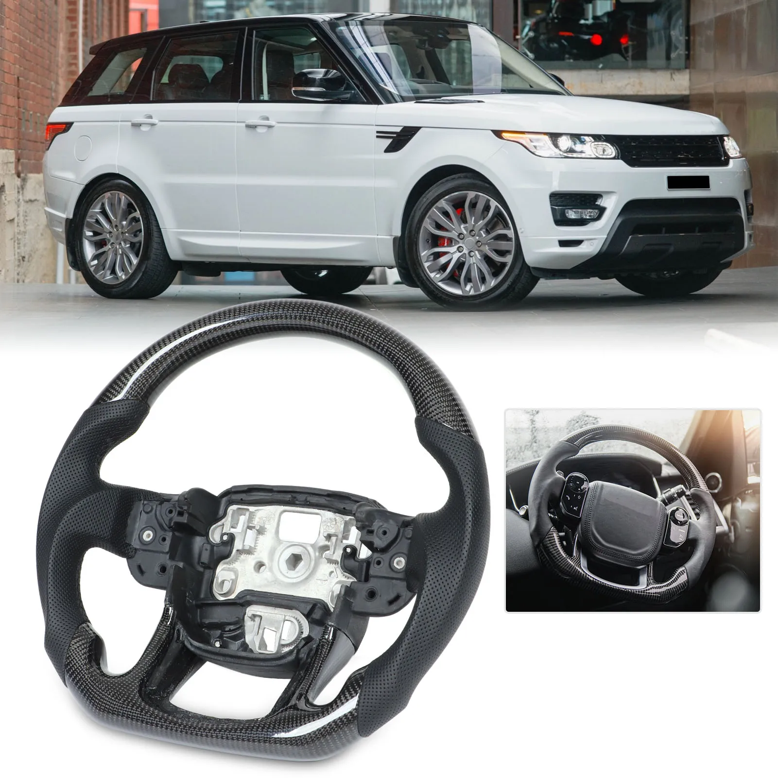 Custom Carbon Fiber Steering Wheel Perforated Leather Replacement for Land Rover Range Rover Sport L494 2014‑2022