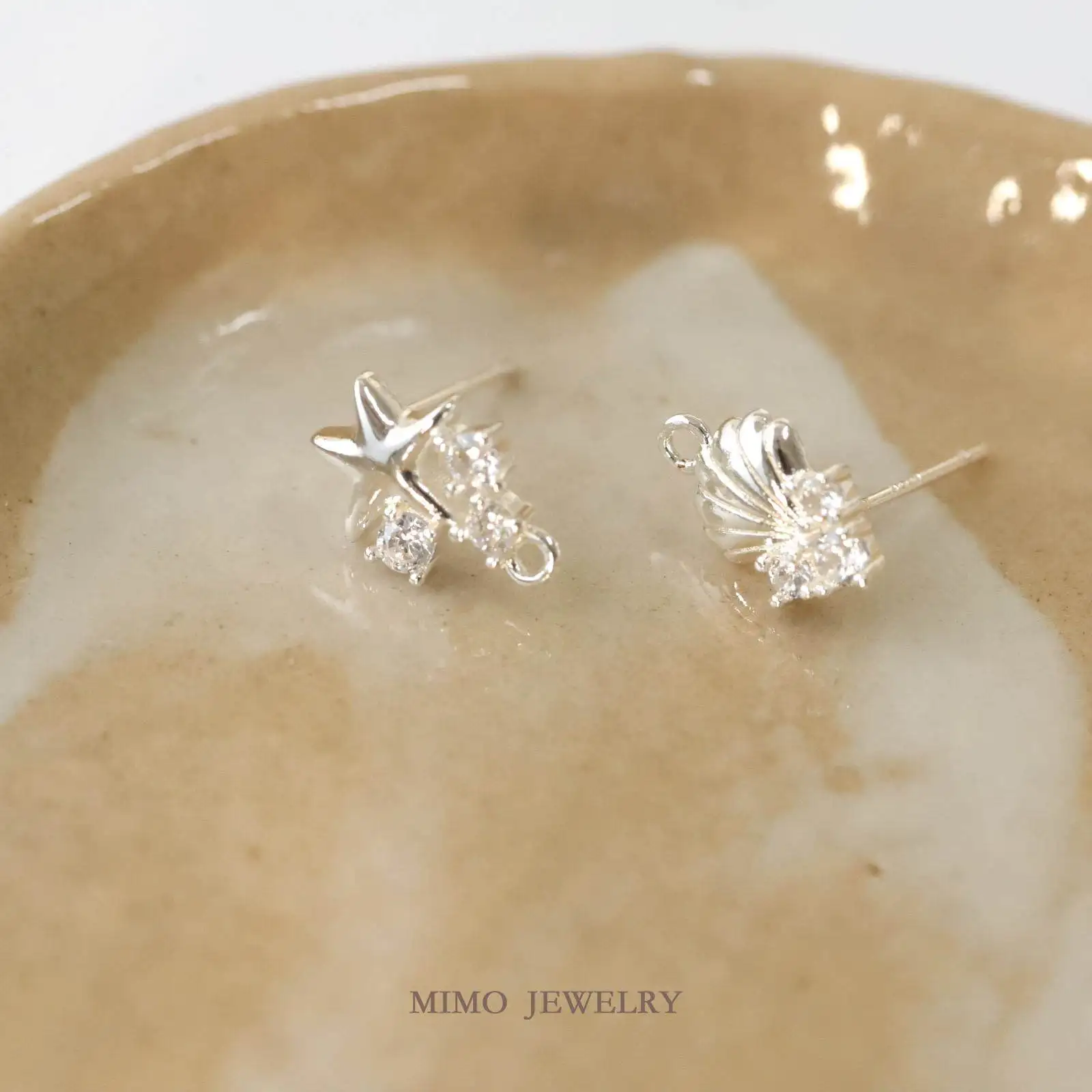 Plated Gold Zircon Starfish Seashells Asymmetrical Silver Needles Ear Clips DIY Earrings Making Supplies Jewelry Accessories