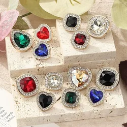 6PCS Fashion Luxury Colourful Diamond Metal Love Square Buttons Sewing Sweater Clothes Rhinestones Buttons Accories
