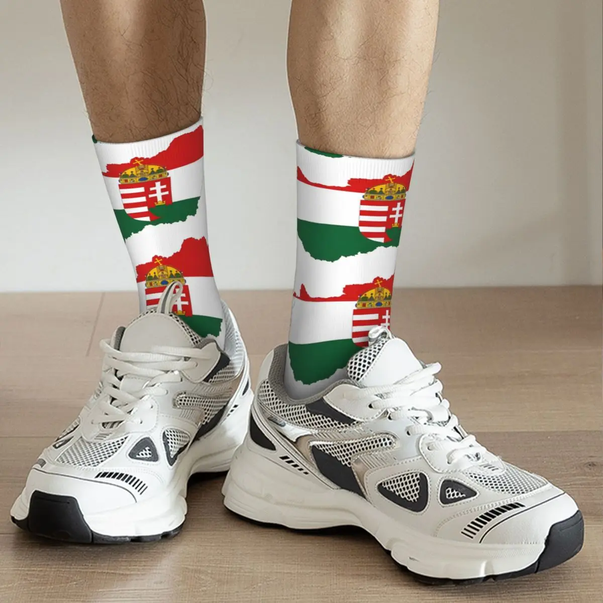 Retro Hungary Map With Coat Of Arms Sticker Men's compression Socks Unisex Europe Harajuku Seamless Printed Novelty Crew Sock