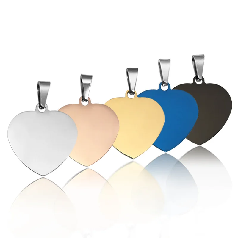 Stainless Steel Heart Charm Blank To Record 25/30/35mm Metal Heart Tag For Engraving Mirror Polished Wholesale 10pcs