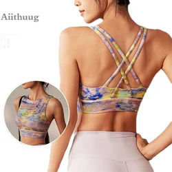 Aiithuug Crisscross Sexy Back Yoga Bra Colorful Running Bras Camouflage Sports Tops Yoga Crop Top Fitness Gym Dashing Bras Run