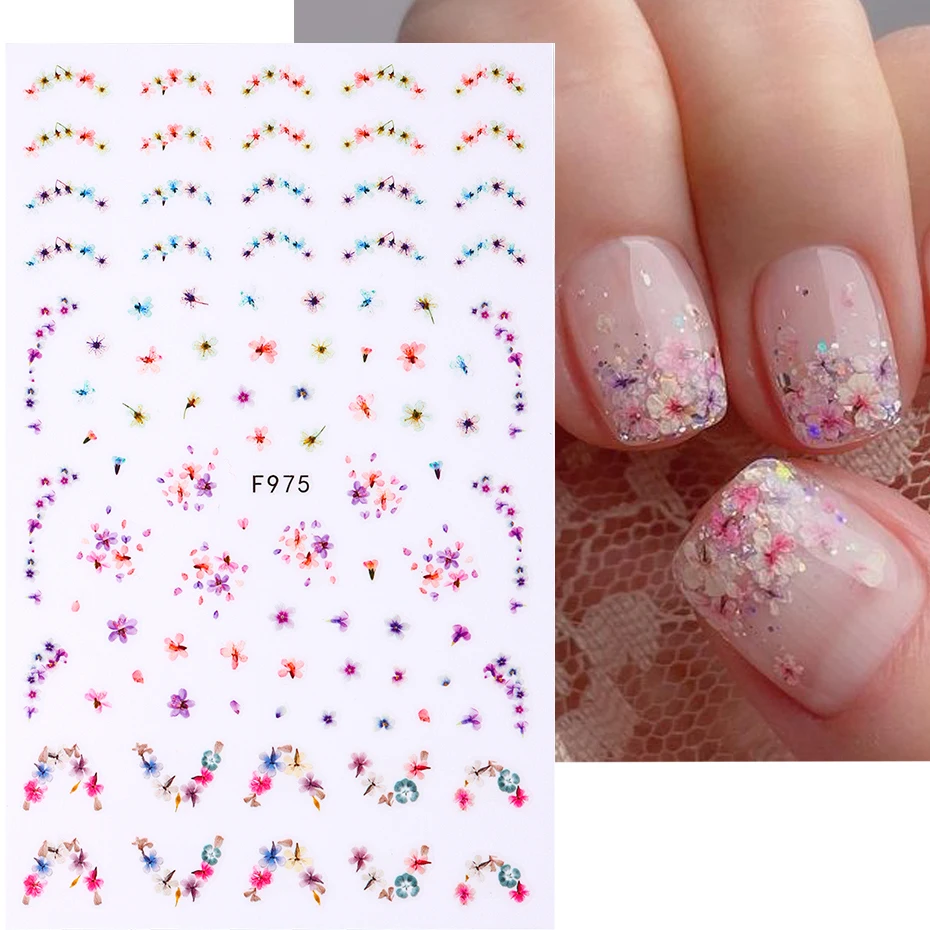 Summer Simple Flower Stickers Nail Decoration Daisy lossom Floral Tulip 3D French Line Adhesive Stickers Sliders For  Nail