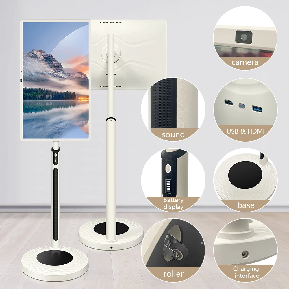 تلفزيون ذكي مقاس 32 بوصة بتصميم فريد من نوعه، آلة إعلانات ذكية، شاشة LCD، نظام تشغيل Android، تلفزيون ذكي للهاتف المحمول مع تلفزيون بطارية كبيرة #4