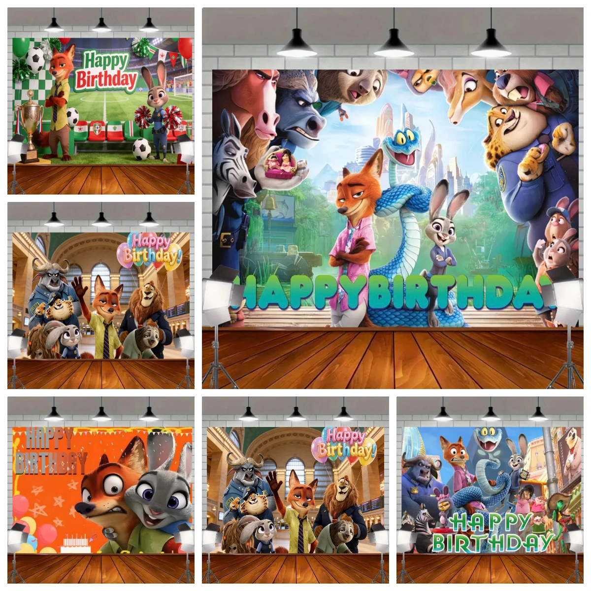 

Cartoon Animal Theme Birthday Party Decoration Judy Rabbit and Nick Fox Background Baby Shower Background Supplies Photo Props