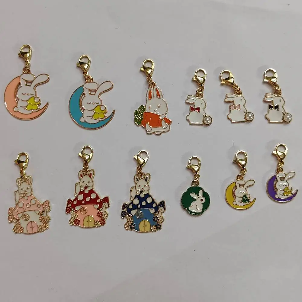 

24PCS Alloy Enamel with Pearl Rabbit Pendant Stitch Markers Crochet Lobster Clasp Charms Locking Stitch Marker with Wine Glass