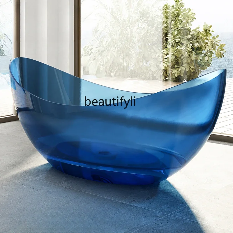 Moon-shaped transparent resin bathtub Hotel B & B home colored crystal glass special-shaped bathtub