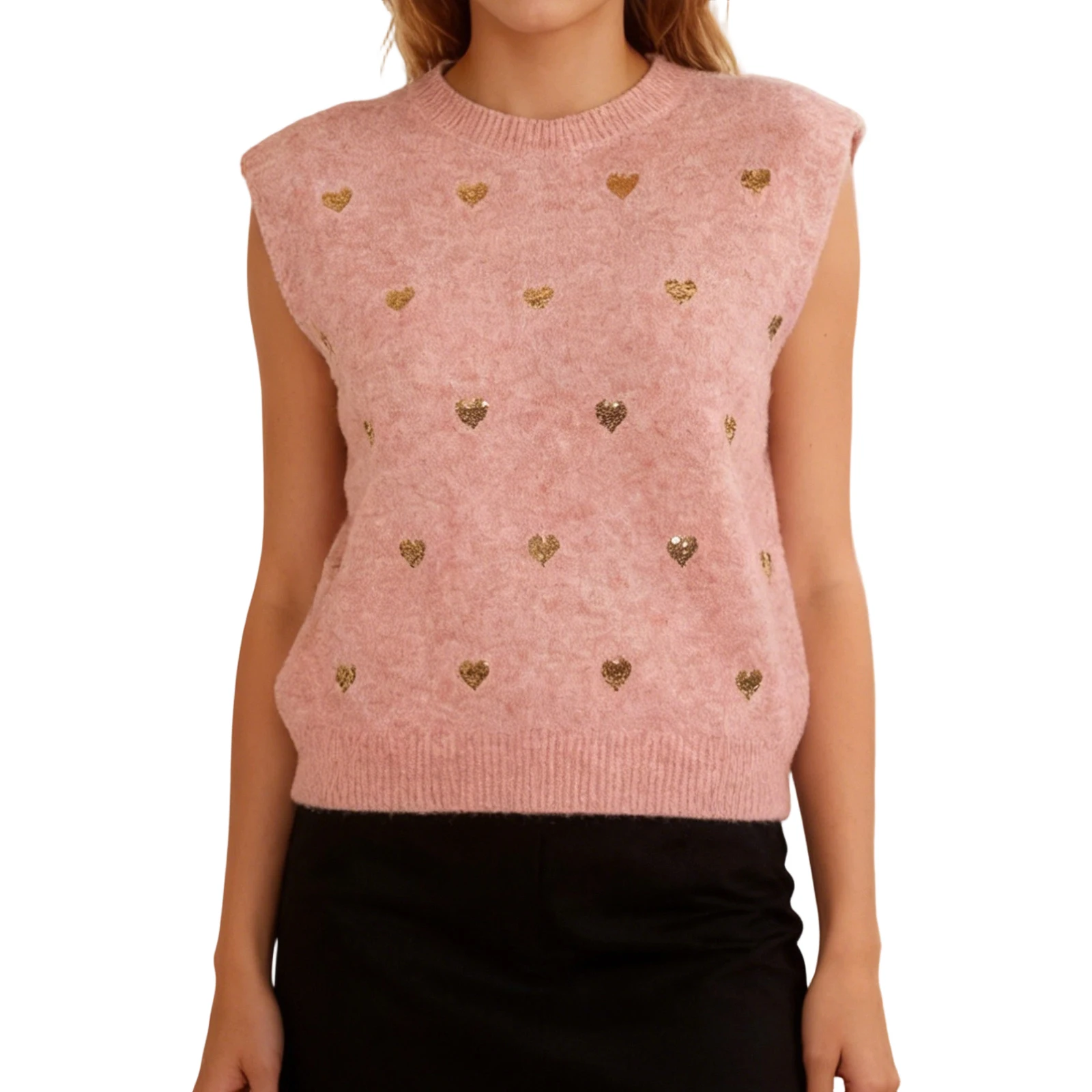 

Women Knit Vest, Sleeveless Crew Neck Heart Loose Tank Top Fall Sweater Streetwear