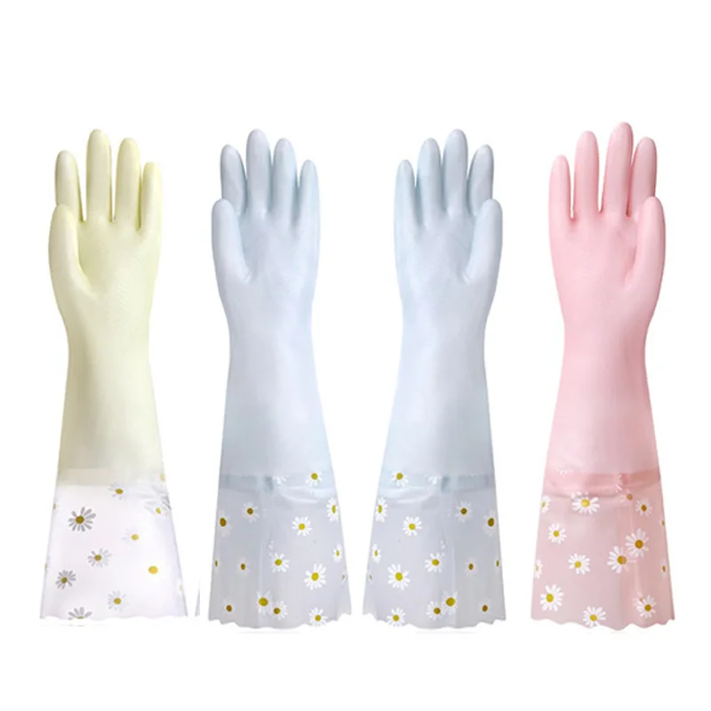 1 Pair Winter Rubber Gloves Elastic Thickening Household Cleaning  Washing Gloves