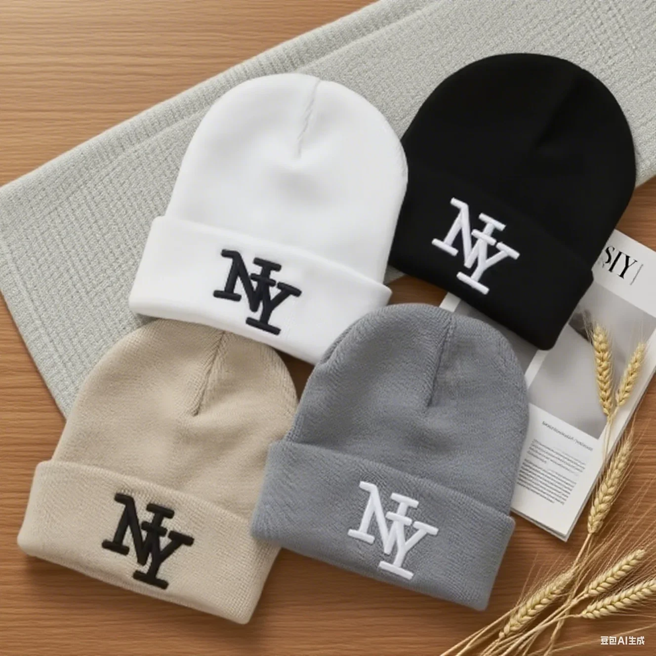 Gorro de punto con bordado de letras versátil estilo otoño/invierno, negro, bordado sólido, moderno y versátil para otoño/invierno