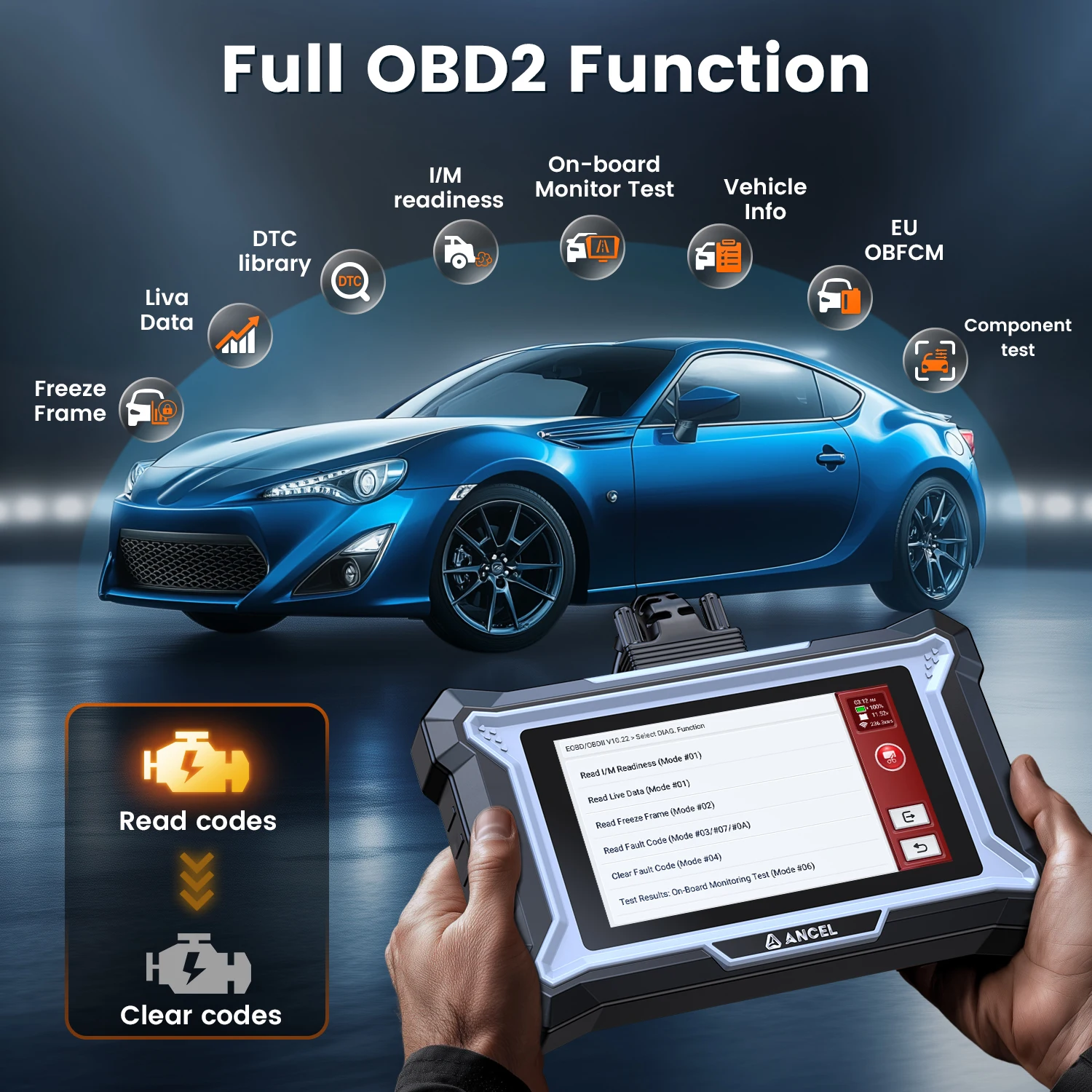 ANCEL DS100 OBD2 Car Diagnostic Tool ABS SRS Engine AT Oil BMS ETC 7 Reset Lifetime Free Update OBD 2 Automotive Scanner