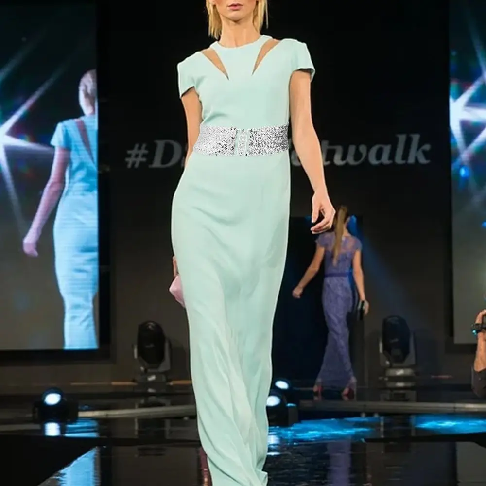 ผู้หญิงยืด Cinch Belly เอวโลหะหัวเข็มขัดเข็มขัดเลื่อมกว้างเข็มขัดสุภาพสตรีชุด Cummerbands