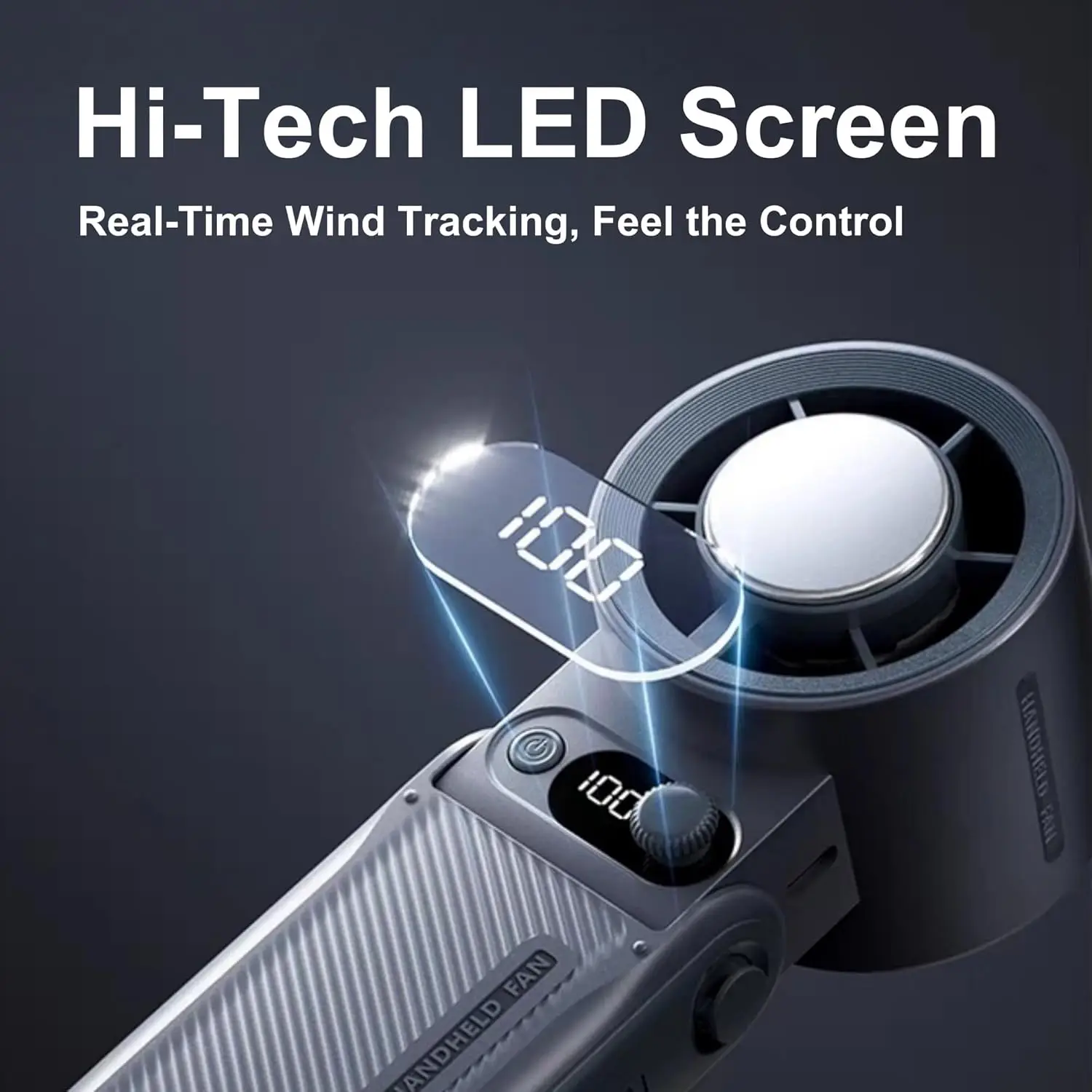 مروحة محمولة محمولة بتقنية تبريد الثلج الفوري وعرض رقمي ببطارية توربو عالية السرعة بقدرة 6000 مللي أمبير في الساعة للأماكن الخارجية