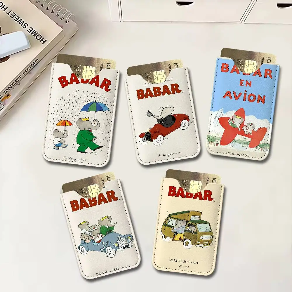 Cartoon Elephant Babar Family Creative Printed with Leather Protective Case Business Portable Letter Pattern Leather Credit Bags