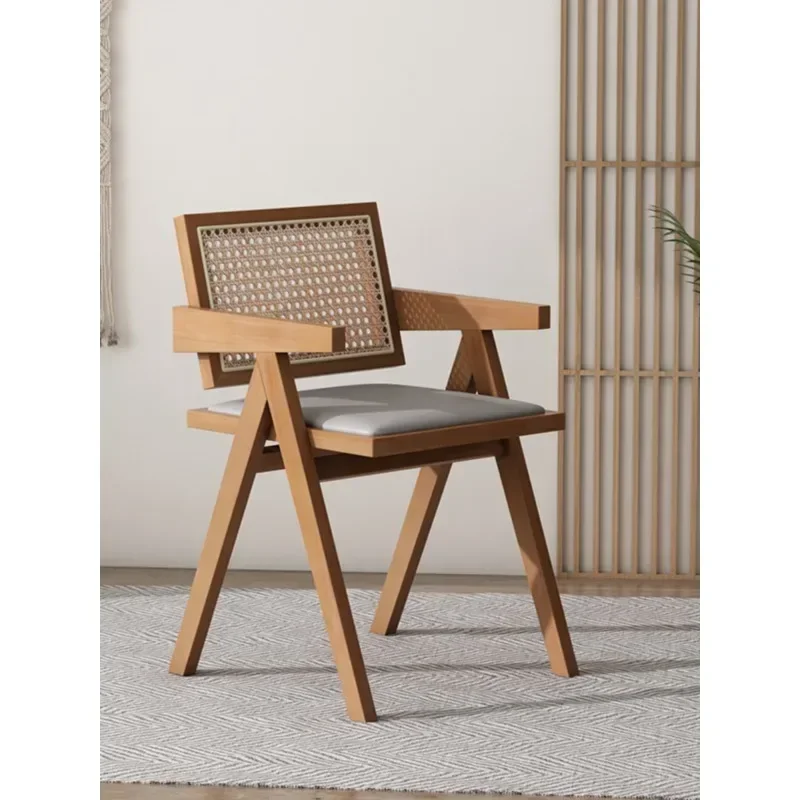 

Rattan solid wood dining chair,home back chair,Nordic Japanese style homestay hotel leisure chair,wind Chandigarh chair