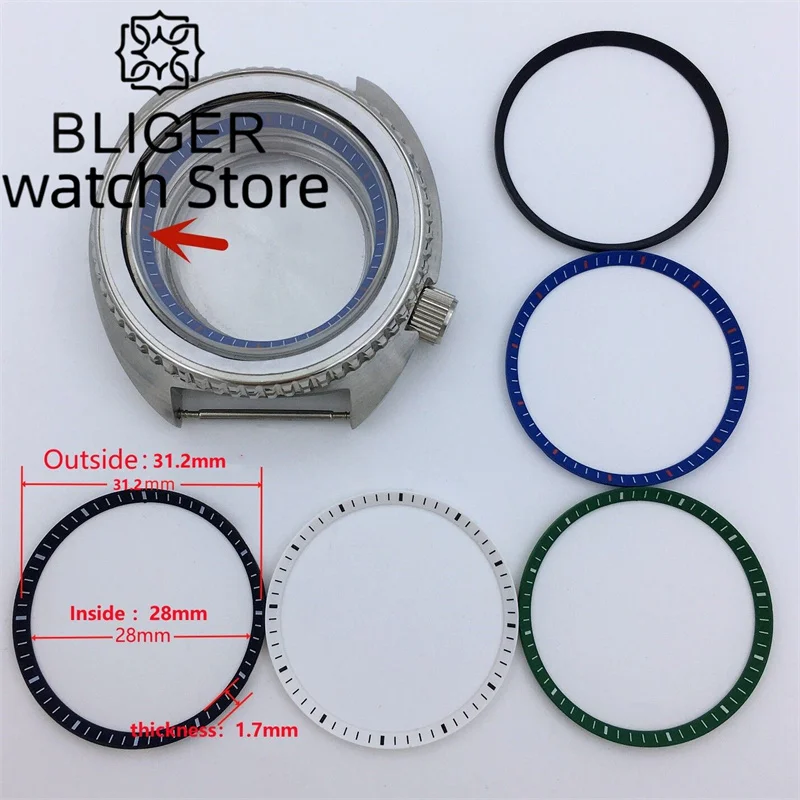 

BLIGER Chapter Ring Watch parts fit SKX009 SKX model NH35/NH36 Blue/Green/Black/White 31.2mm*28mm*1.7mm