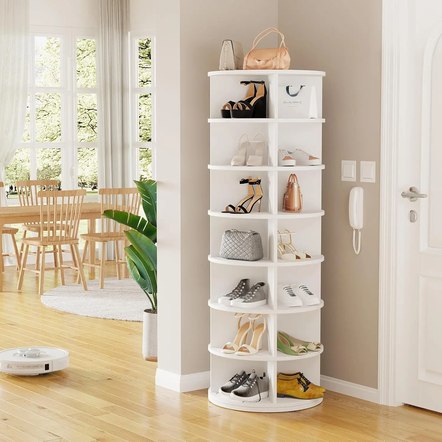 

7 Tier Rotating Shoe Ra, 360° Revolving Free Standing Shoe Organizer, Multifunctional Storage Revolving Shoe Ra Tower, Spinning