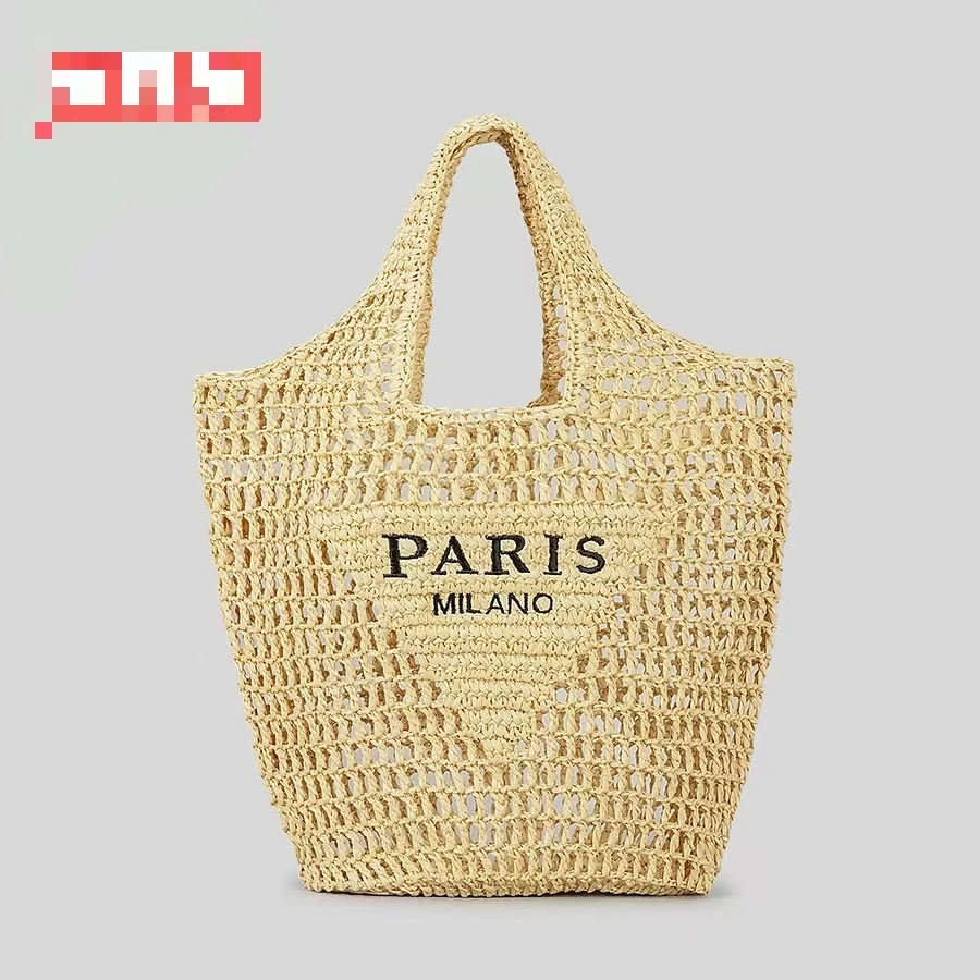 Niche Designer Luxury Retro Embroidered Letter Woven Bag Beach Vacation Hollow Mesh Bag High-end Fashion Shoulder Bag Handbag