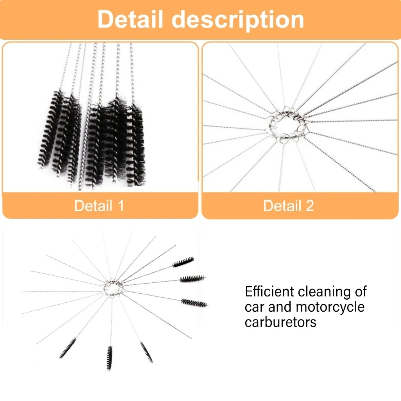 High Efficiency Carb Cleaner Needle Set, 15 Sizes Dirt Ejector Tool Brush Fit for Auto And Bike Carburetors Maintenance