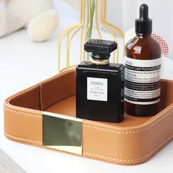 Fashion Luxury Leather Storage Living Bedroom Desktop Cosmetics Lipstick Keys Sundries Accessories Stationery Storage Tray