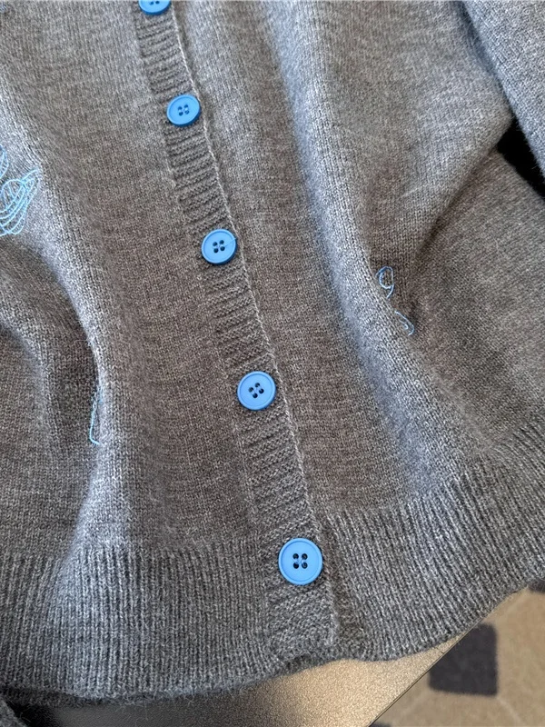 Korean Sle ey Cartoon Embroidered Soft Knitted Sweater Coat Women's Autumn Winter Casual Loose Slimming Versatile Sweater