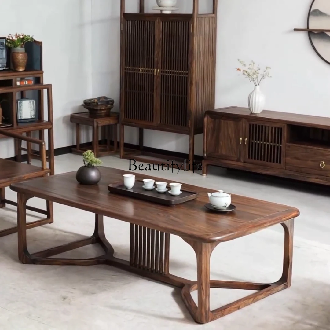 

New Chinese-style North American black walnut solid wood coffee table living room household rectangular tea table
