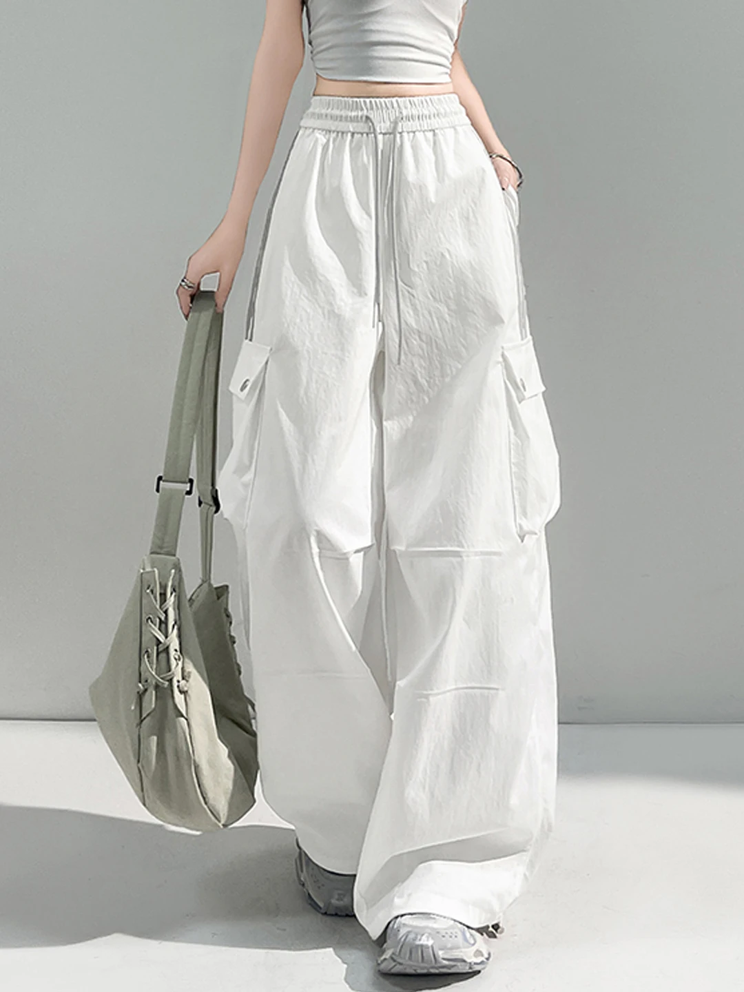 

Quick Dry Wide Leg Pants Women's Summer 2026 New Style Popular Workwear High Waist Long Trousers Elastic Waist Striped Casual...