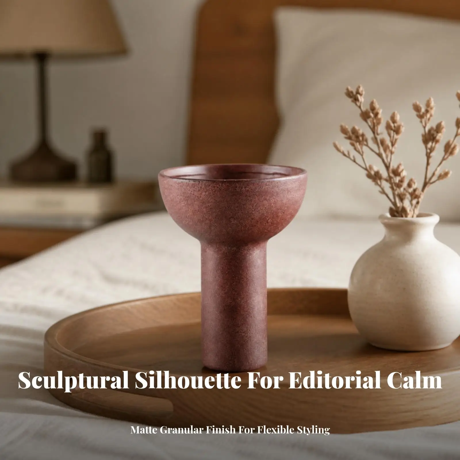 Pedestal Bowl Sculptural Bowl with Pedestal Base Vessel with Stemmed Base Minimalist Matte for Dining Tables, Consoles