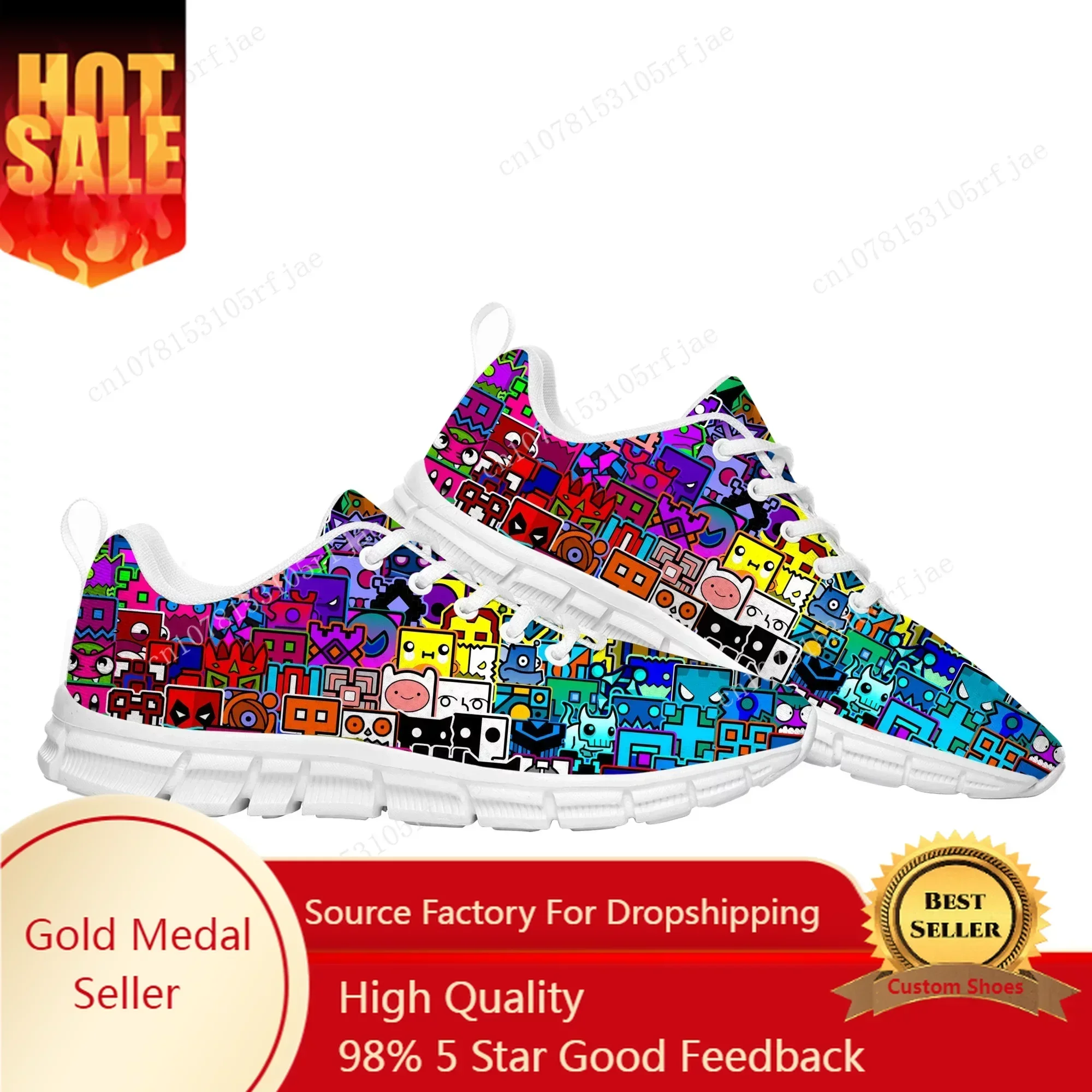 

Geometry Dash Sports Custom Shoes High Quality Cartoon Game Mens Womens Teenager Fashion Sneaker Tailor Made Couple Built Shoes