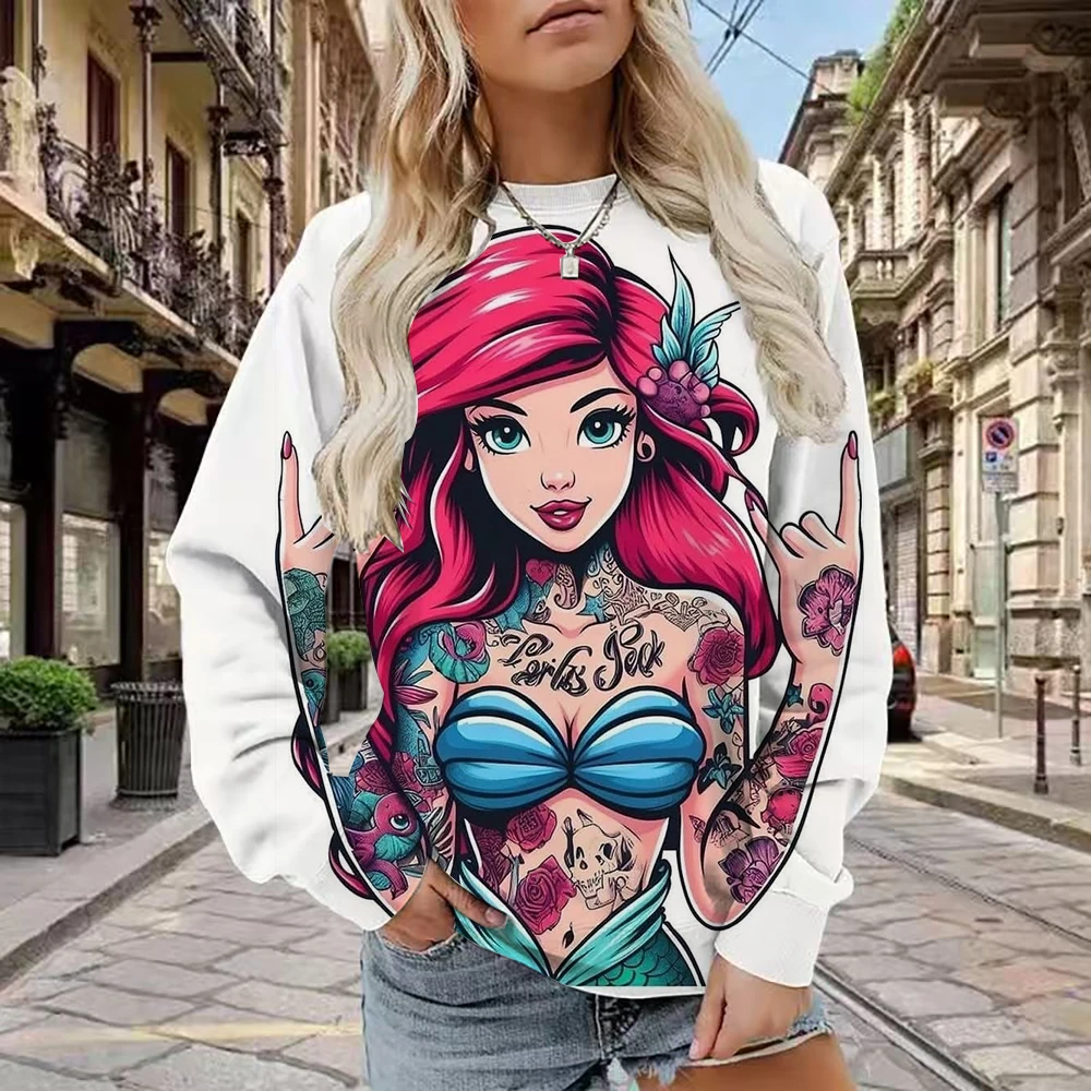 レトロディズニープリンセスクリスマス映画パターンパーカーレトロ80年代映画長袖パーカー四季カジュアルレディーススポーツウェア