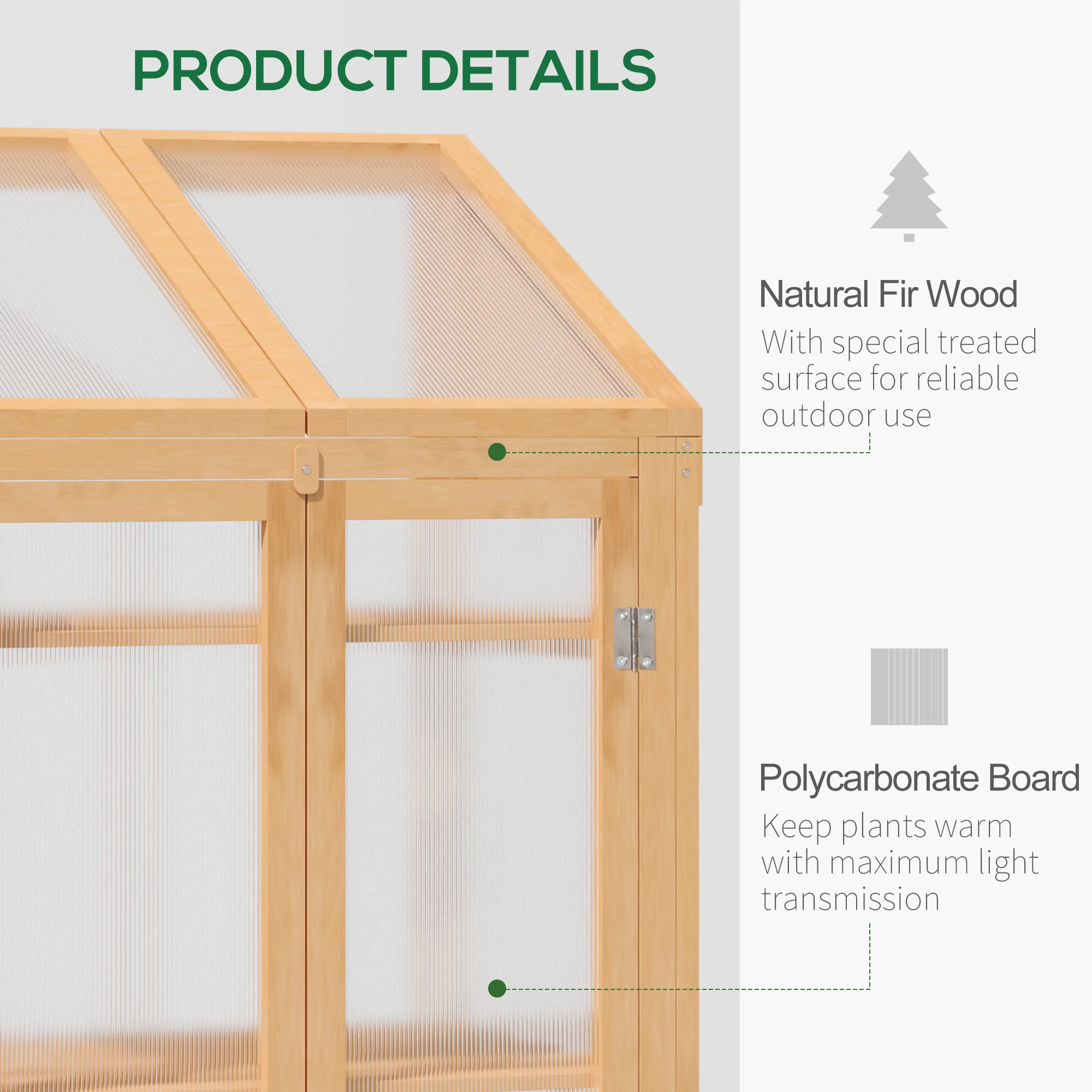 Wooden Greenhouse Cold Frame W/ Polycarbonate Semi Transparent Glazing Brown