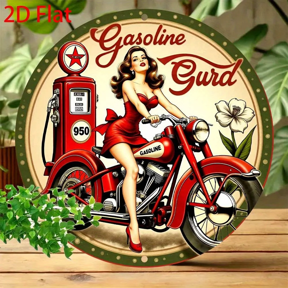 2D Flat, 1pc Vintage 1950s  Gas Station Metal Wall Decor - Mid-Century Americana Garage, Bar, Cafe Decoration - Heavy-Duty