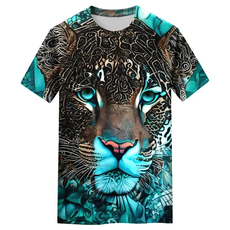 Men's Casual T Shirt Novelty Leopard Print Round Neck Jumper Summer New Home Daily Sports Travel Holiday Breathable Tees 2Pieces