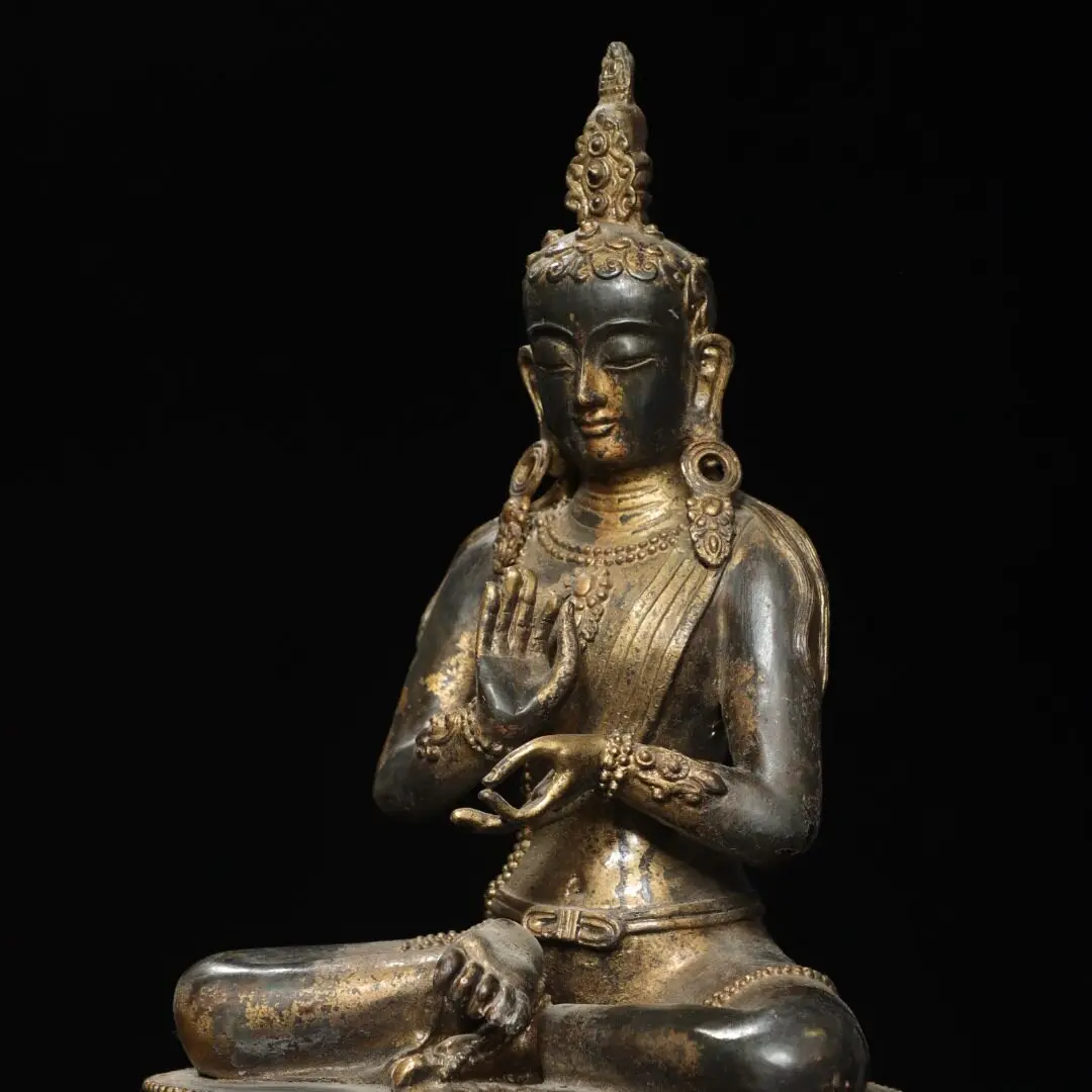 Antique Vajradhara Buddha Statue Pure Brass Hand Carved Antique Home Buddhist Shrine Desk Decor