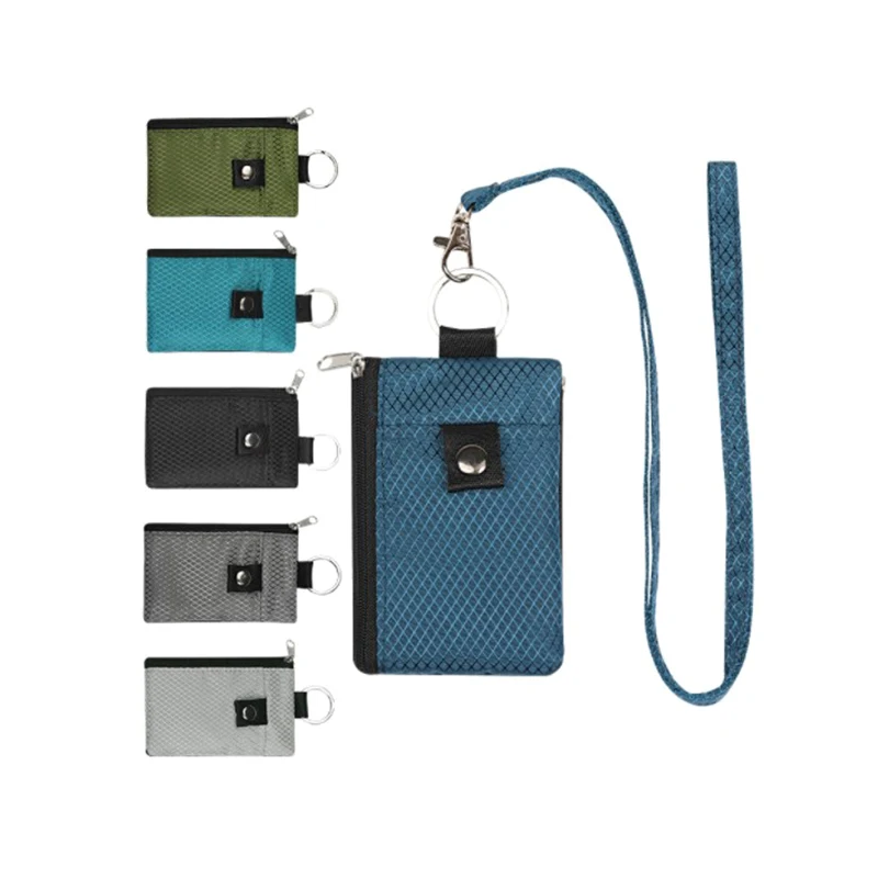 

RFID Blocking Small Wallet With ID Window Waterproof Zipper Case Pouch With Lanyard Keychain For Cards Cash Coin Purse